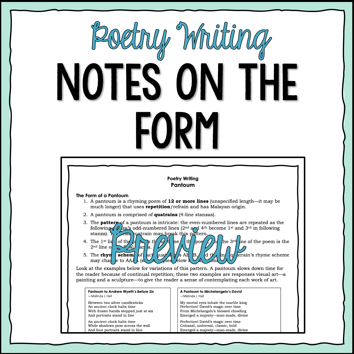 Pantoum - Poetry Writing - Poem Writing Form to Guide Process - Classful
