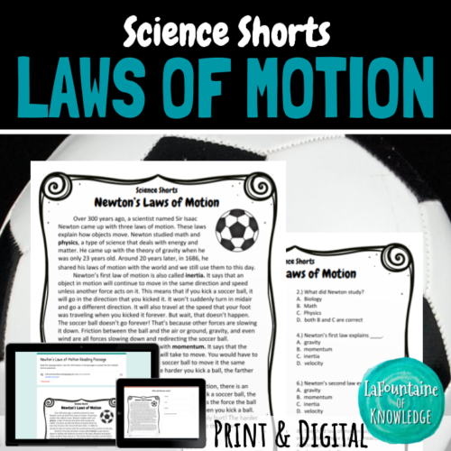 Newton's Laws of Motion Reading Comprehension Passage PRINT and DIGITAL's featured image