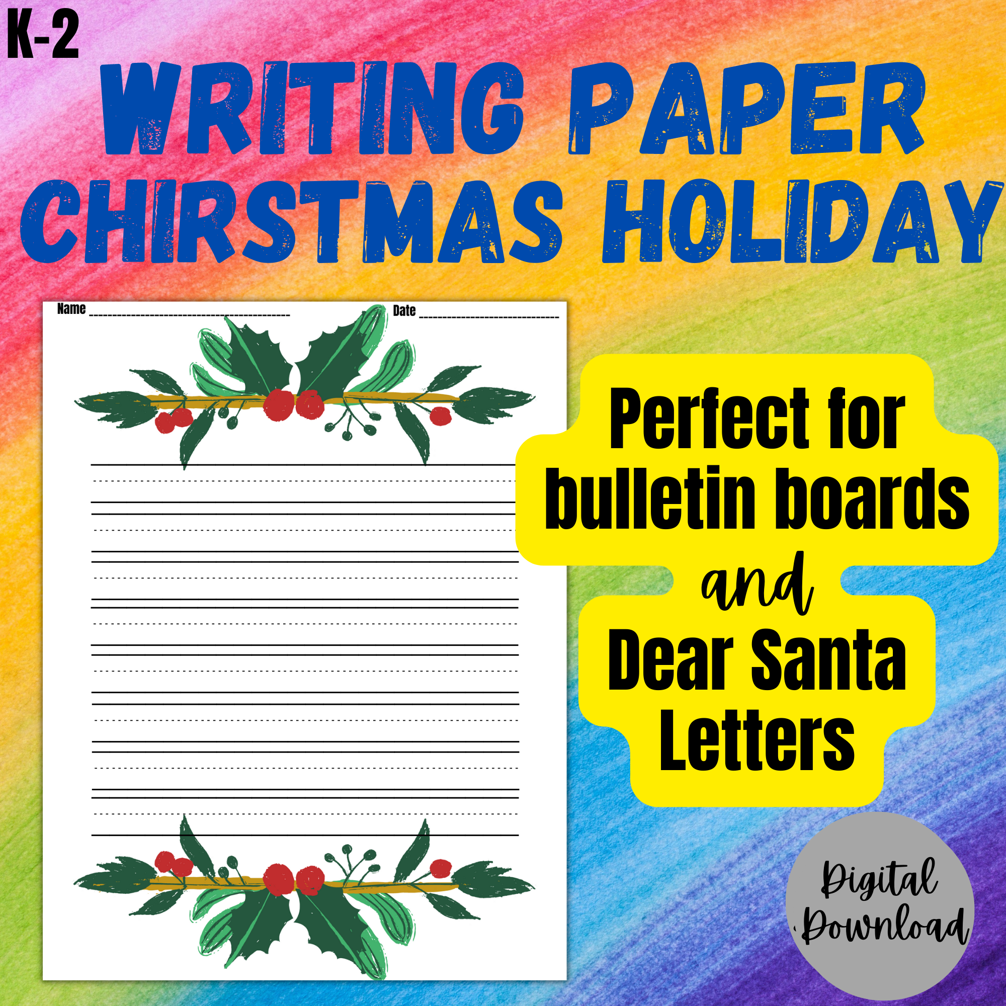 Christmas Holiday Writing Paper perfect for Bulletin Boards and Dear Santa Letters