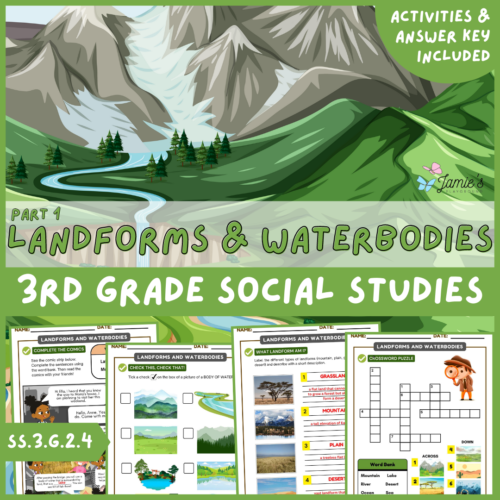 Landforms and Bodies of Water Activity & Answer Key 3rd Grade Social Studies's featured image