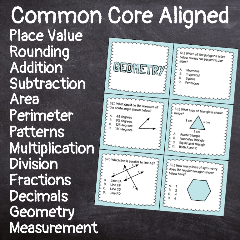 4th grade eog math review task cards end of grade common core prep