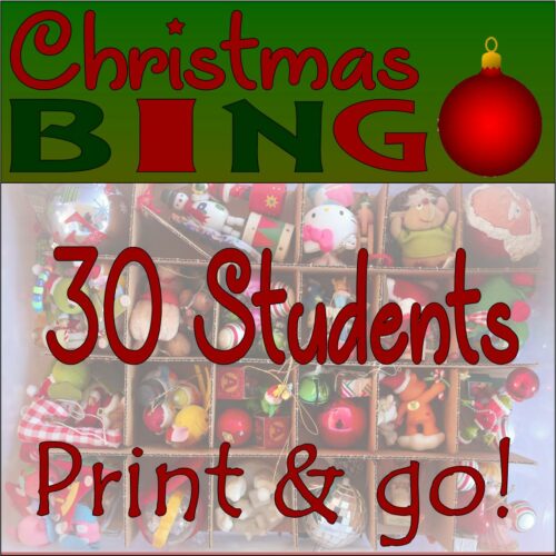 Christmas BINGO Class Game : 30 Students : Print and go! NO PREP, NO MESS * substitute indoor recess fun's featured image