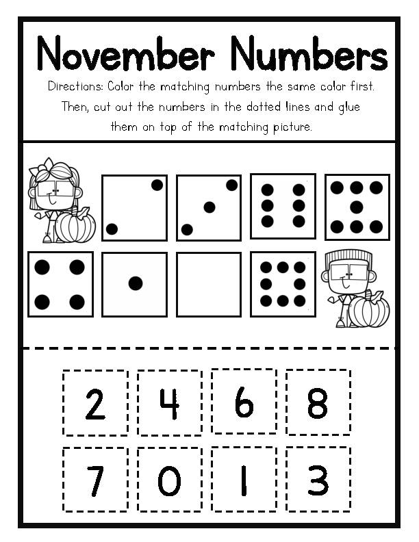 Printable Matching November Worksheets.pdf November Numbers Cut, Glue, and Match! October Kindergarten + VPK Math ...