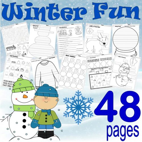 Winter Activities Pack NO PREP Math Spelling Vocabulary Writing Journal Labeling Substitute Unit's featured image