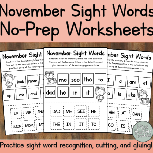 November Sight Words Cut, Glue, and Match Literacy Center! VPK + Kindergarten's featured image