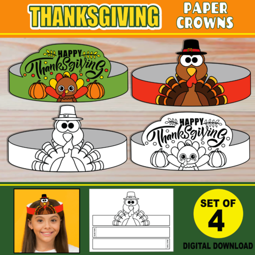 Thanksgiving Paper Crown Hats | Turkey + Happy Thanksgiving Headbands | Activity Crafts's featured image