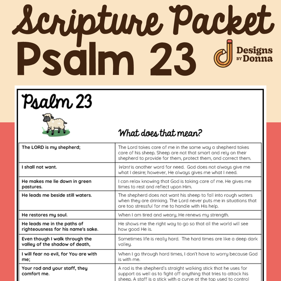 Psalm 23 - The Lord is My Shepherd - Bible Scripture Packet