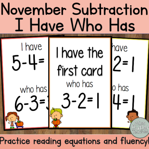 November + Fall Subtraction I Have Who Has Game - Kindergarten, VPK, 1st Grade's featured image