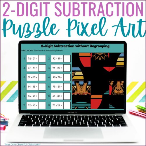 2 Digit Subtraction without Regrouping Scramble Puzzle Pixel Art's featured image