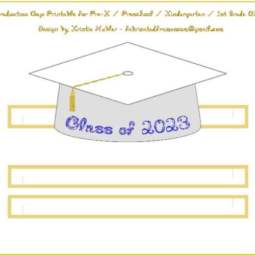Graduation Cap White Paper Hat Blue Fabric Font Class of 2023 Printable's featured image