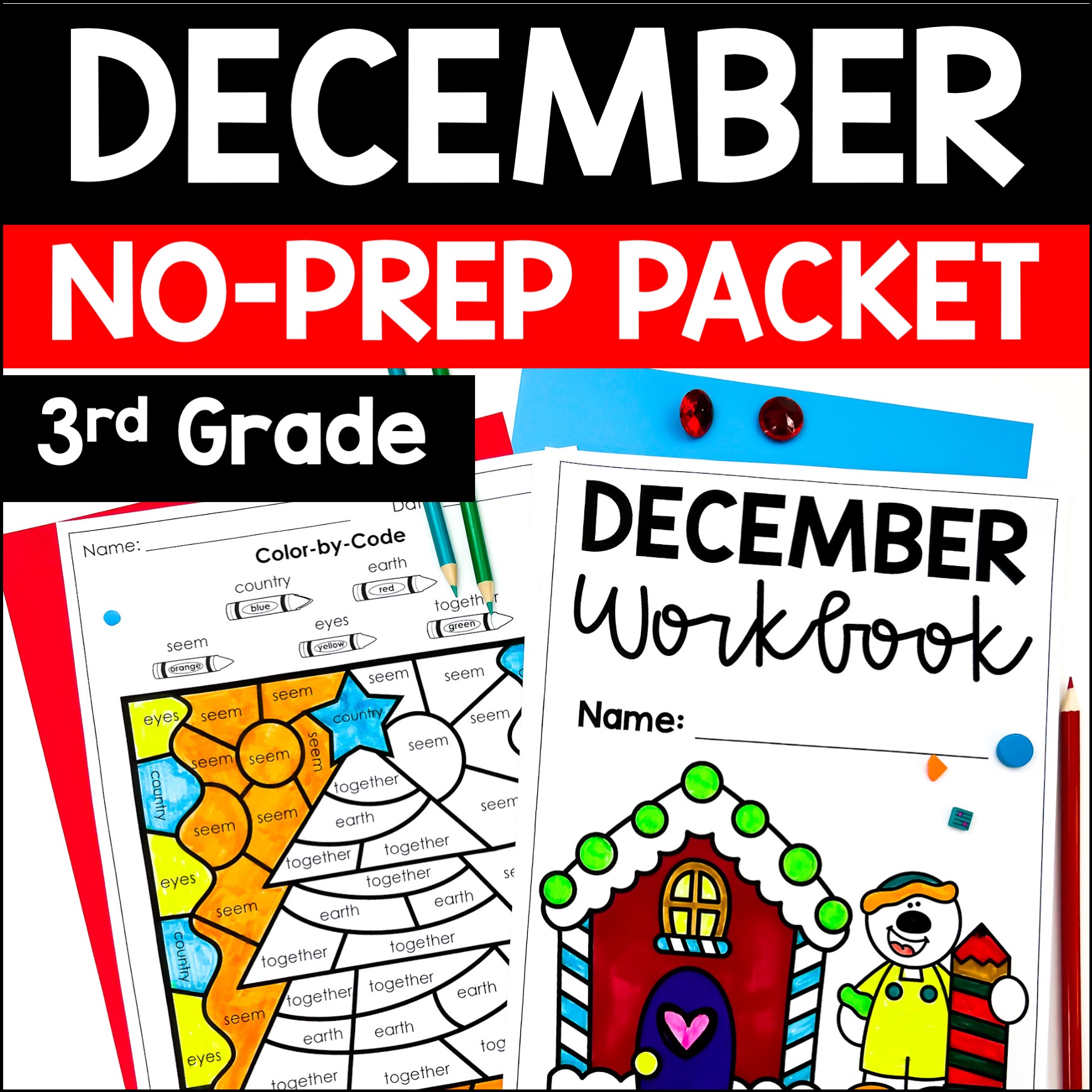 December Math and Reading Packet | 3rd Grade Christmas Math & Reading Activities