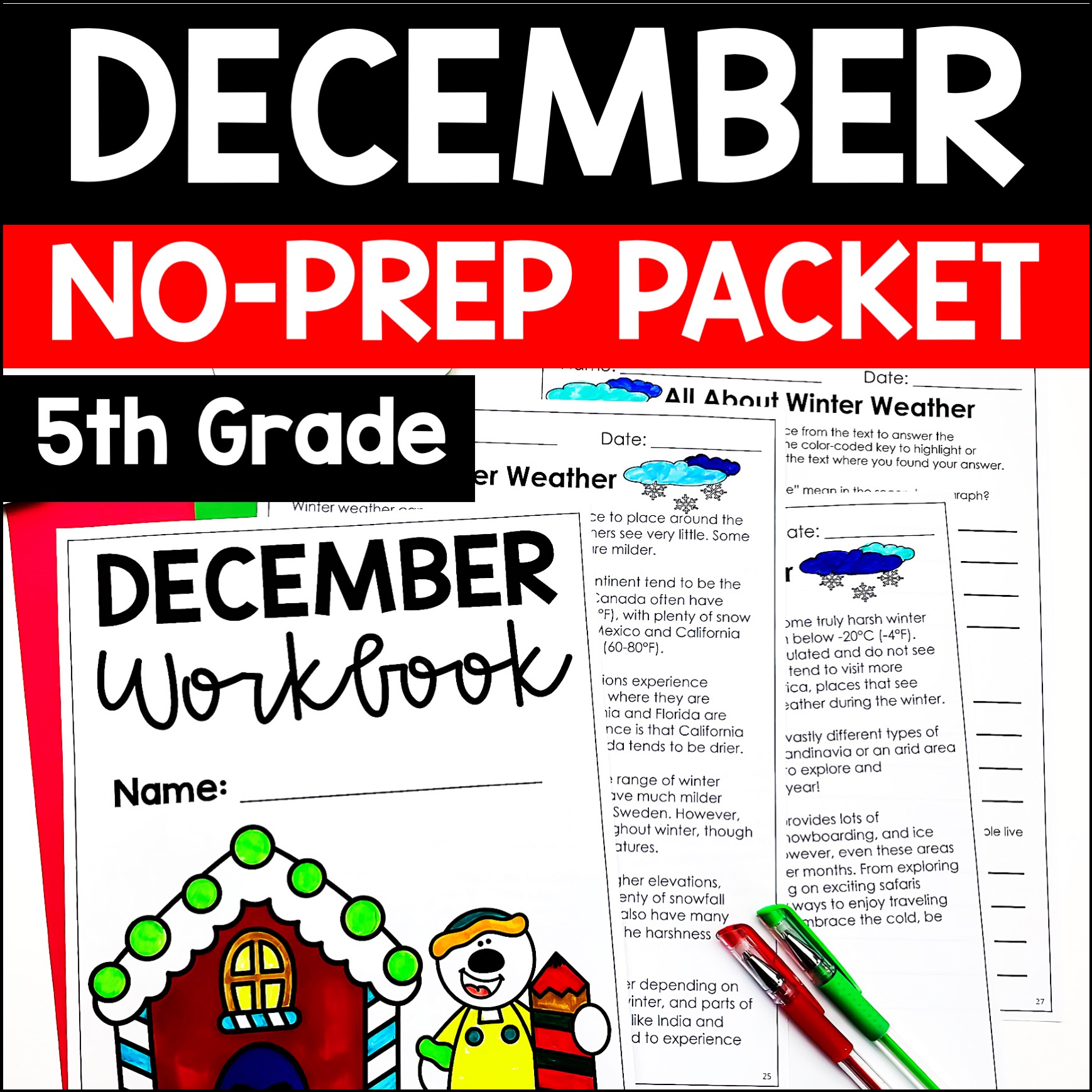 December Math and Reading Packet | 5th Grade Christmas Math & Reading Activities