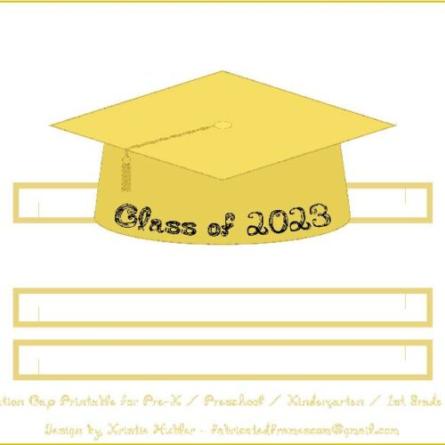 Graduation Cap Gold Paper Hat Black Fabric Font Class of 2023 Printable's featured image