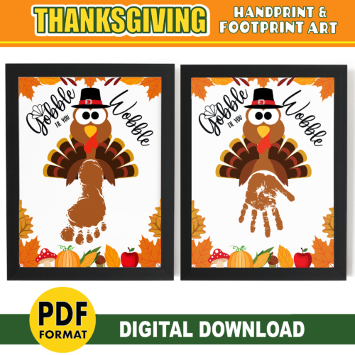 Turkey Handprint Craft | Thanksgiving Handprint Art - Set of 2 | PRINTABLE Activity for Kids | For Baby Toddler Preschool Daycare | Keepsake Gift's featured image