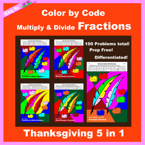 Thanksgiving Color by Code: Multiply and Divide Fractions 5 in 1's featured image