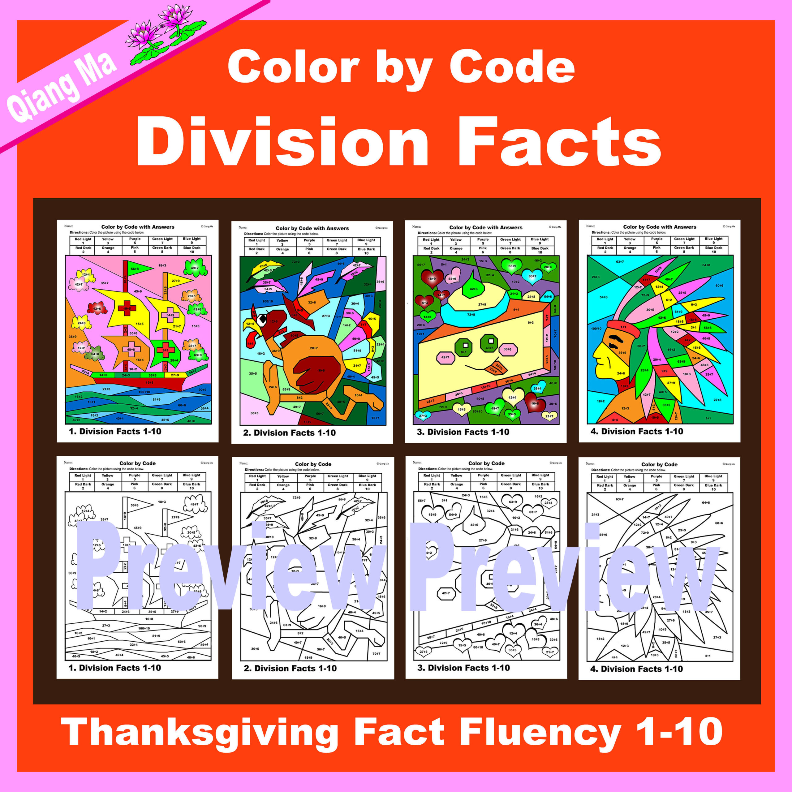 Thanksgiving Color by Code: Division Facts 1-10's featured image