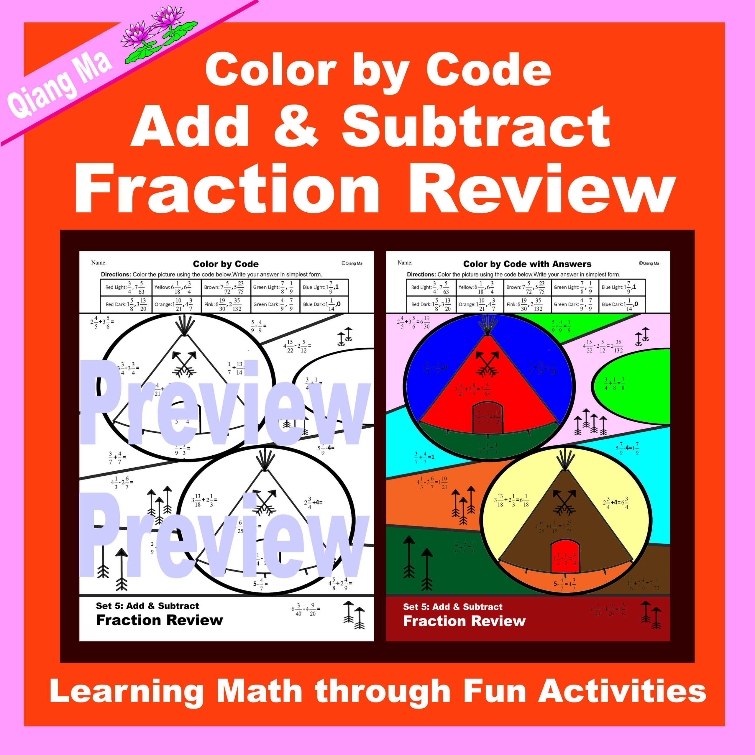 Thanksgiving Color by Code: Add and Subtract Fraction Review's featured image