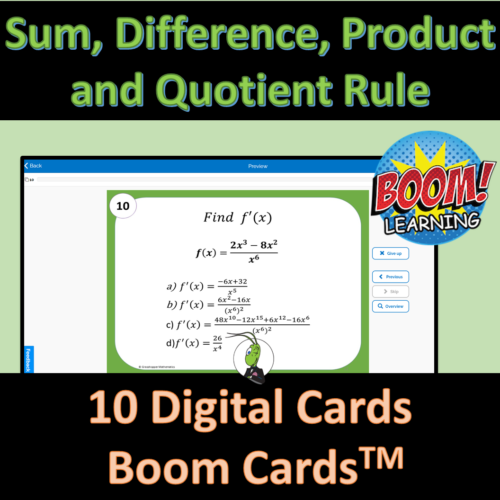 Sum, Difference, Product and Quotient Rule Calculus Boom Task Cards