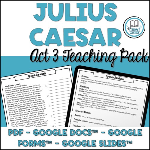Julius Caesar Act 3 - Lessons for Act Three of Shakespeare's Play - Editable