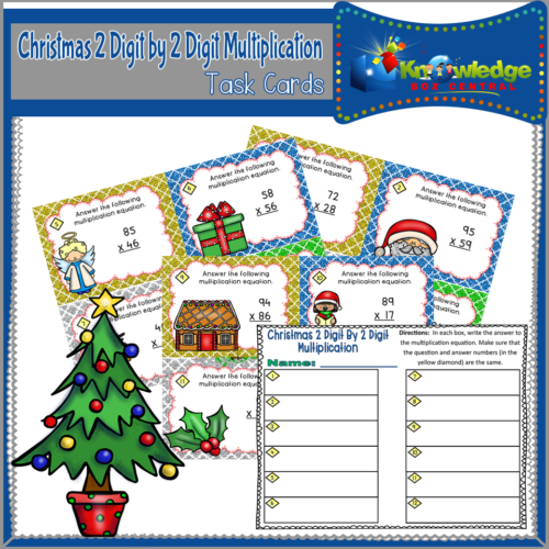 Christmas 2 Digit By 2 Digit Multiplication Task Cards With Response Sheet & Answer Key's featured image