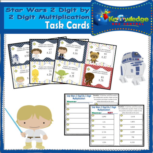Star Wars 2 Digit By 2 Digit Multiplication Task Cards With Response Sheet & Answer Key's featured image
