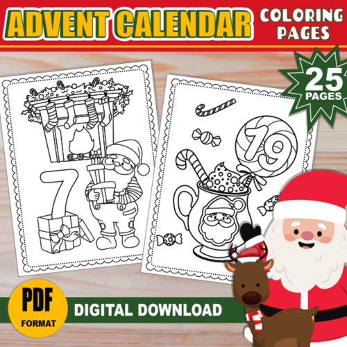 Coloring Advent Calendar for Kids | Holiday Christmas Coloring Pages | Christmas Countdown Advent Calendar PRINTABLE | Christmas Activity's featured image