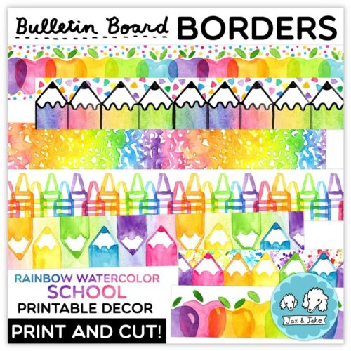 Pastel Rainbow Watercolor Bulletin Board Borders - Spring Classroom Decor,  Easter Decorations