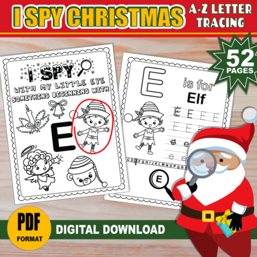 Christmas I Spy A-Z | PRINTABLE | Letter Tracing & Coloring | Christmas Activity Games | Beginning Sounds Worksheets | Handwriting's featured image