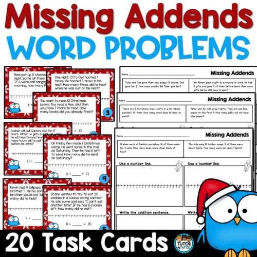 Christmas Holiday Missing Addends Word Problems Math Task Cards