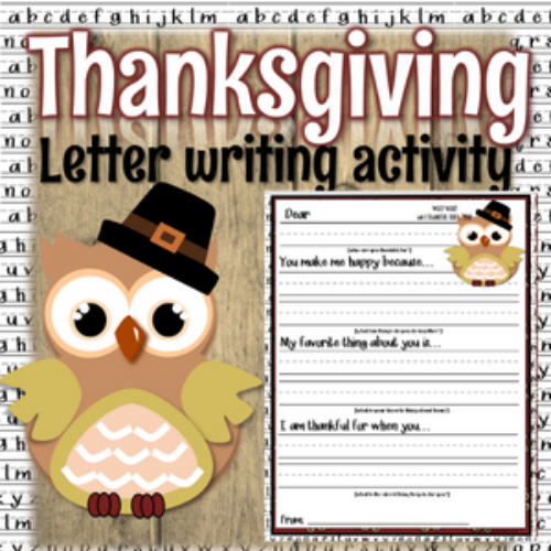 Kindergarten, 1st, 2nd Thanksgiving Activity: Letter Writing 