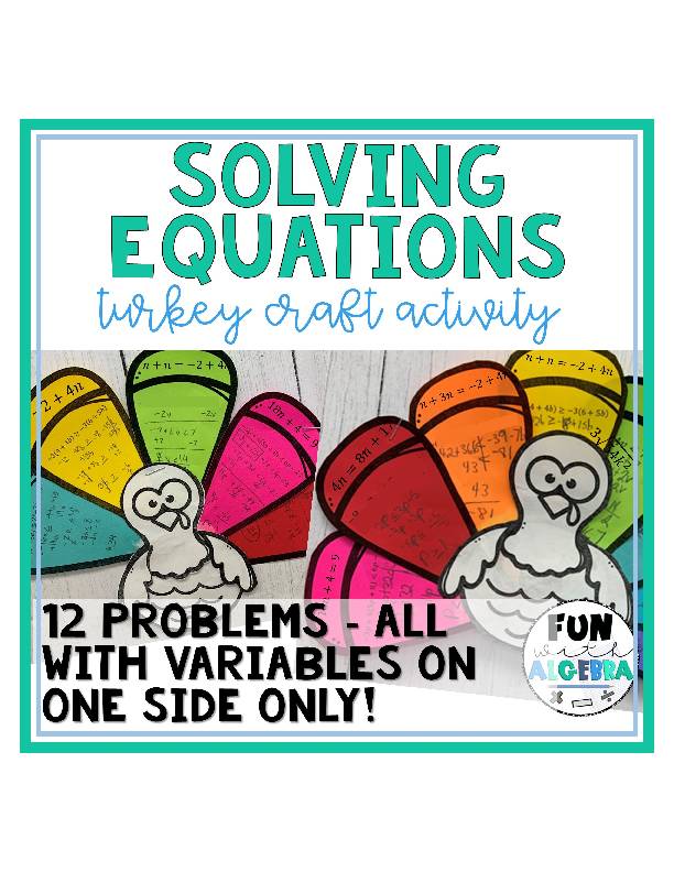 Turkey Equations Thanksgiving Math Craft (Variables on One Side)