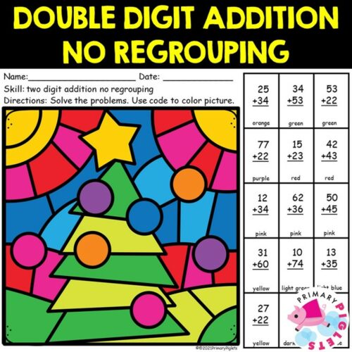 Christmas Math Coloring Pages 2 Digit Addition without Regrouping Color by Number Code Tree's featured image