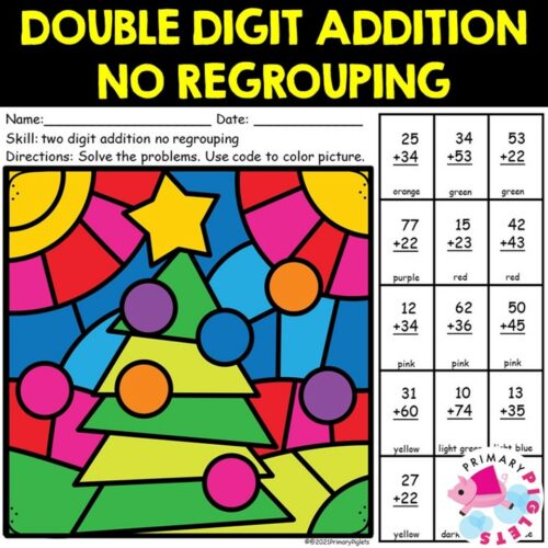 Christmas math coloring pages 2 digit addition without regrouping color