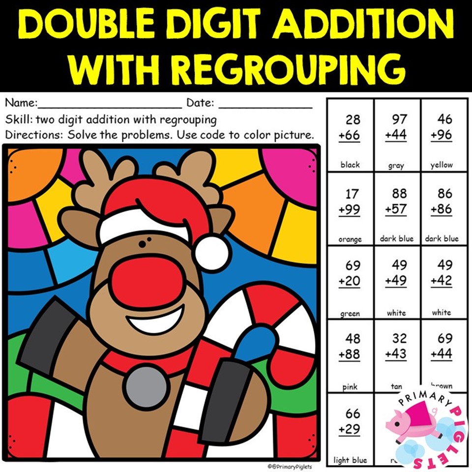 christmas color by number addition