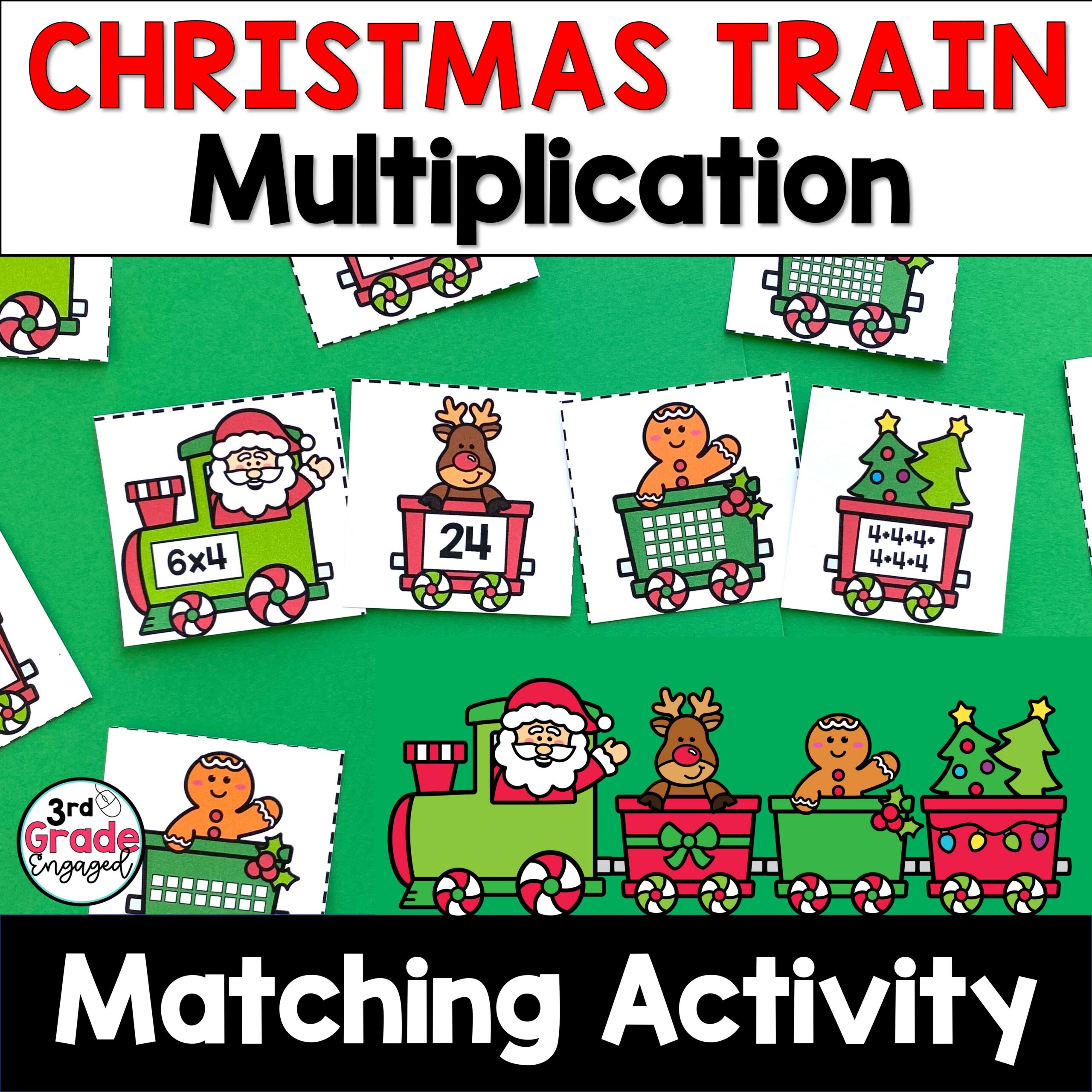 Christmas Multiplication Train Math Matching Activity's featured image
