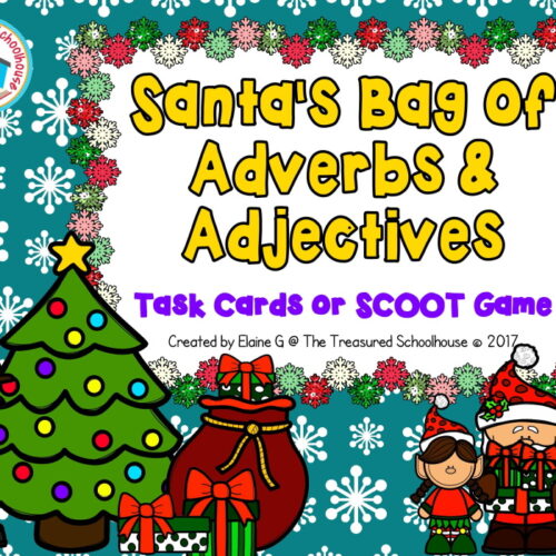 Adverbs and Adjectives Task Cards or SCOOT Game with Santa
