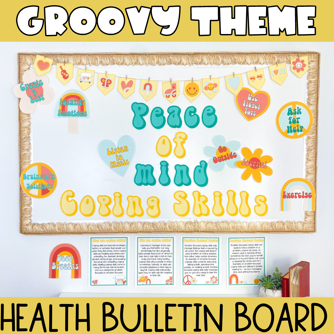 Coping Skills - Mental Health Bulletin Board | Groovy Retro Theme