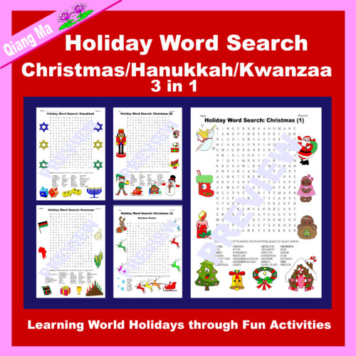 Holiday Word Search: Christmas/Hanukkah/Kwanzaa 3 in 1 Bundle's featured image