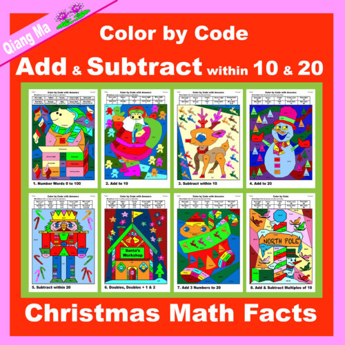 Christmas Color by Code: Add and Subtract within 10 and 20's featured image