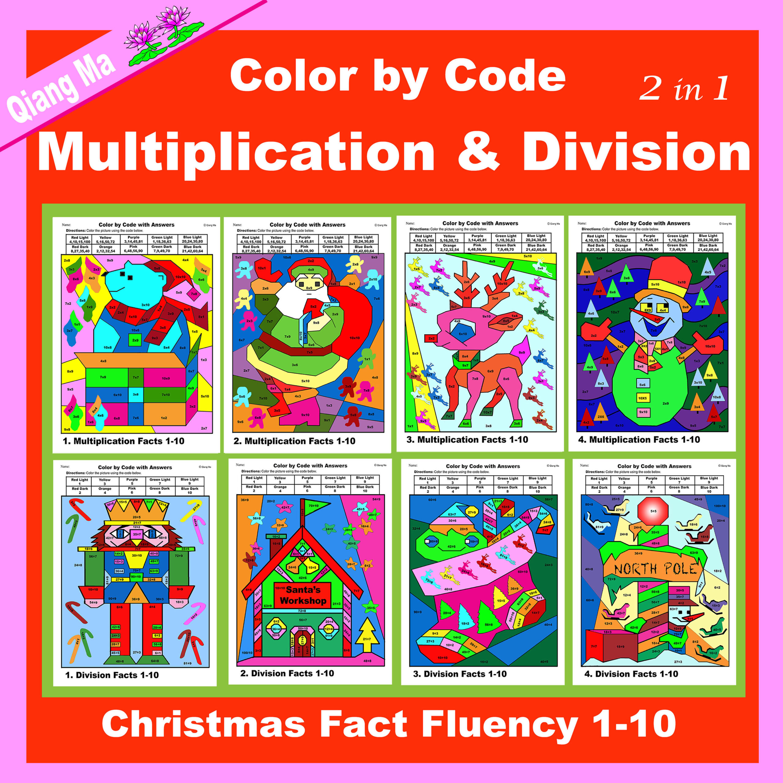 Christmas Color by Code: Multiplication and Division Facts 2 in 1's featured image