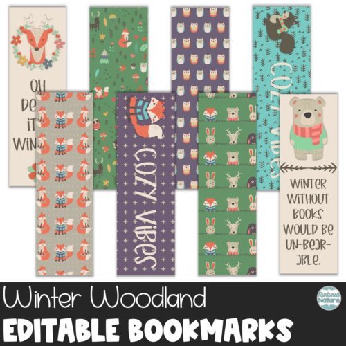 Editable Bookmarks - Woodland Animal Gift Tags for Winter Student Gifts