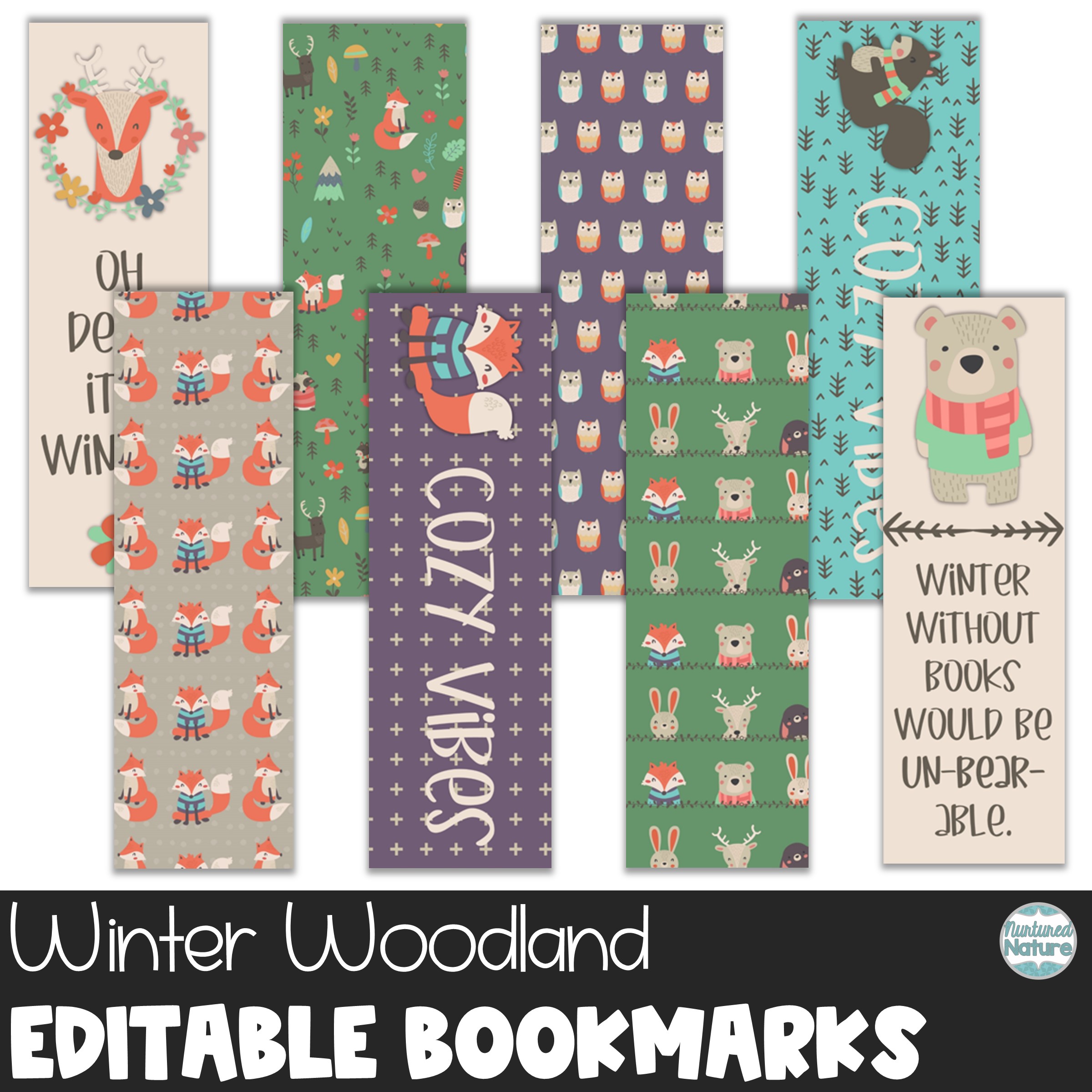 Editable Bookmarks - Woodland Animal Gift Tags for Winter Student Gifts's featured image