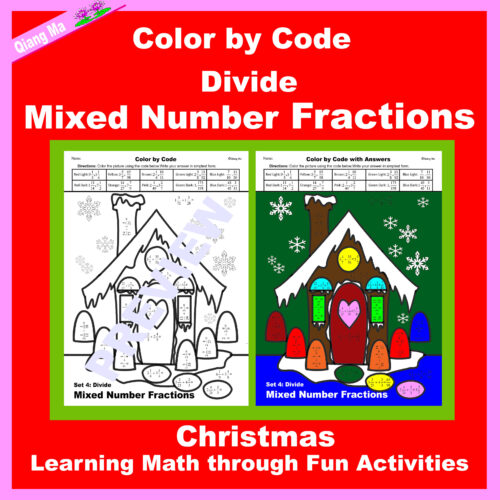 Christmas Color by Code: Divide Mixed Number Fractions
