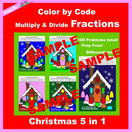 Christmas Color by Code: Multiply and Divide Fractions 5 in 1's featured image