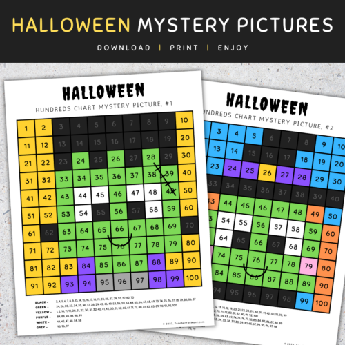 Halloween Math, Hundreds Chart Mystery Picture Halloween Color By Number's featured image
