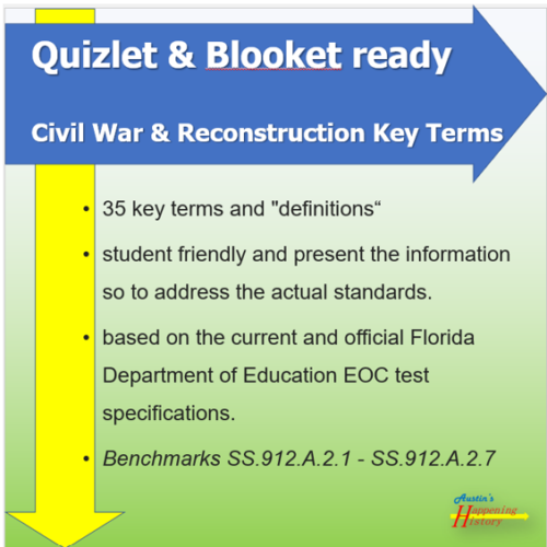 Quizlet / Blooket ready US History EOC key terms Civil War & Reconstruction Classful
