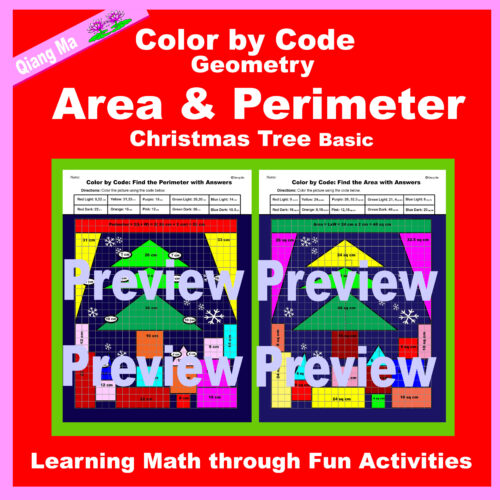 Christmas Color by Code: Area and Perimeter: Christmas Tree Basic