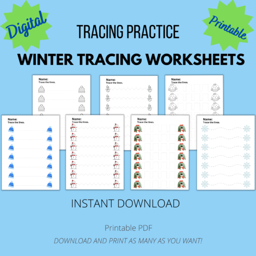 Winter Tracing Worksheets, Tracing Practice, Line Tracing, Preschool Tracing