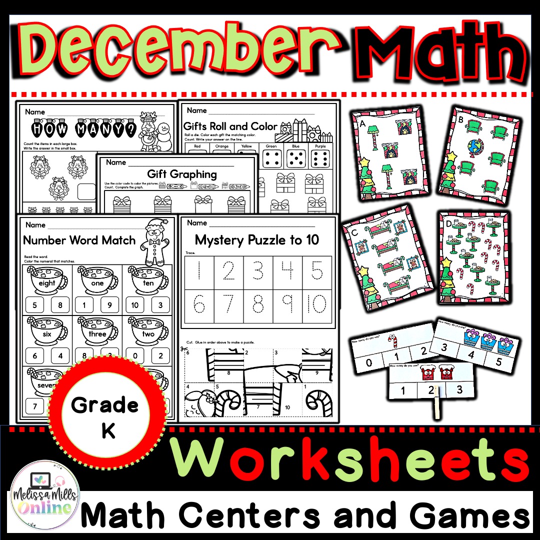 Kindergarten Christmas Math Worksheets and Centers OVER 100 PAGES