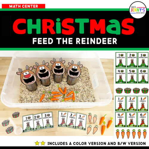 Christmas Feed the Reindeer Sensory Bin Counting Math Activity for Preschool's featured image